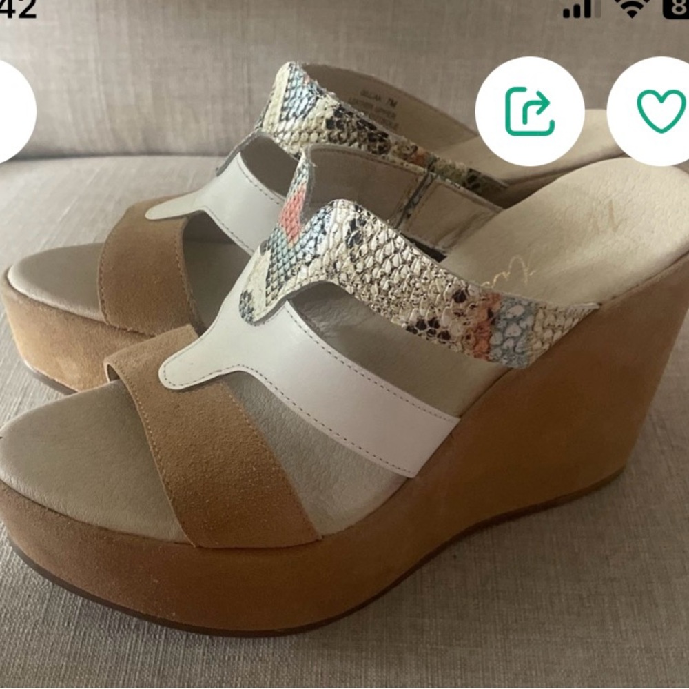 Matisse Tan and White Wedge Sandals with Slip-On Design